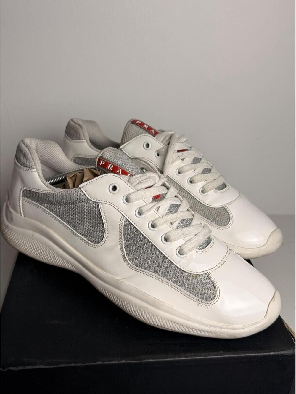 Prada America’s Cup Sneakers White Leather & Mesh SZ 9 Good